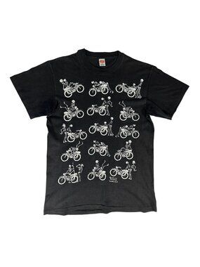 Vintage 90s Biker Skeletons S*x Position Motorcycle AOP Graphic T Shirt PLS READ